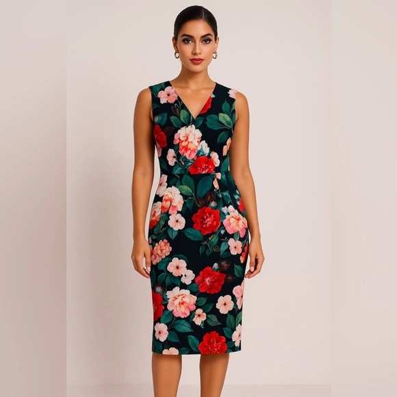 CALVIN KLEIN Sleeveless Black Floral Scuba Sheath Dress NWT | Size 20W - Picture 1 of 15